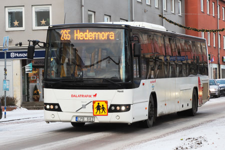 Hedemora, Sweden - December 20, 2021: Front view of the bus on line 265 with destination Hedemora in sevice for the Dalatrafik public trasportation.のeditorial素材