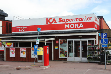Mora, Sweden - May 29, 2022: Entrance to the Ica supermarket grocery store.のeditorial素材
