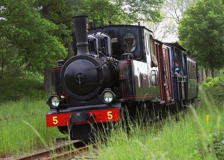 Mariefred, Sweden - June 4, 2022: Vintage narriw gauge train at the Ostra Sodermanlands Railroad museum.のeditorial素材