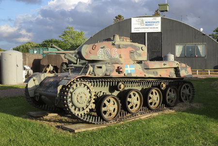 Helsingborg, Sweden - June 13, 2022: A tank m/40 in front of the Military Readiness Museum, Beredeskapsmuseet, located at Djuramossa.のeditorial素材