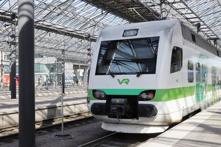 Helsinki, Finland - August 20, 2022: Front view of class Sm4 electric multiple unit set at the Helsinki Central railroad station.のeditorial素材