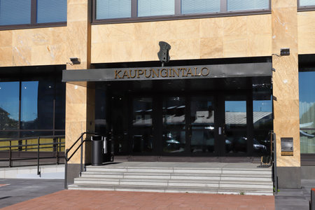 Tornio, Finland - August 29, 2022: Entrance to the Tornio city hall.のeditorial素材