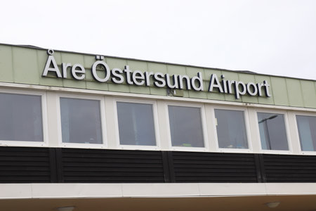 Froson, Sweden - September 1, 2022: The sign on the Are Ostersund airport terminal building.のeditorial素材