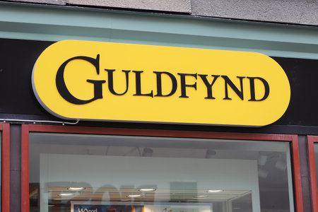 Ostersund, Sweden - September 1, 2022: Logotype and sign for the jewelry shop Guldfynd.のeditorial素材