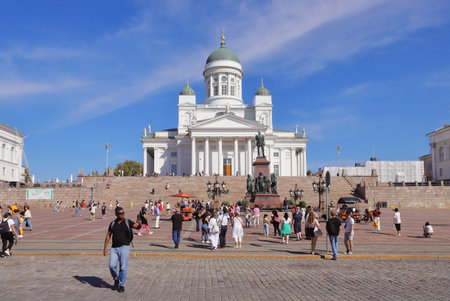 Helsinki, Finland - August 20, 2022: View of the Helsinki cathedral at the Senate square.のeditorial素材