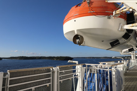 View of the archipelago from the outside promenade deck of the passenger ship.の写真素材
