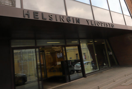 Helsinki, Finland - September 5, 2023: Entrance to the Helsinki University library at the Fabianinkatu street.のeditorial素材