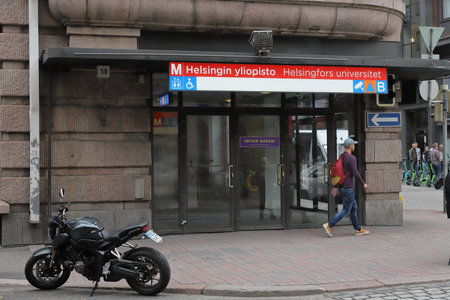 Helsinki, Finland - September 5, 2023: Entrance to the Helsinki university metro station.のeditorial素材