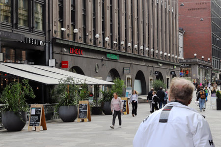 Helsinki, Finliand - September 5, 2023: The Keskuskatu pedestrian street in downtown Helsinki.のeditorial素材