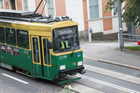 Helsinki, Finland - September 5, 2023: Tram in use for driving practice.のeditorial素材