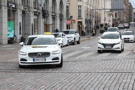 Helsinki, Finland - September 5, 2023: Traffic on the EtelÃ¤esplanadi street.のeditorial素材