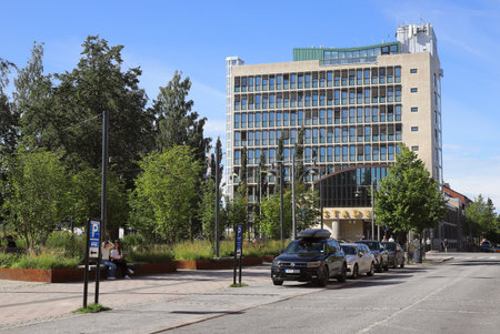 Lulea, Sweden - August 21, 2023: The Lulea City hall and the Storgatan street.のeditorial素材