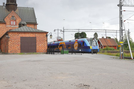Haparanda, Sweden - August 23, 2023: Norrtag class X52 waiting for depature time at the Haparanda railroad station.のeditorial素材
