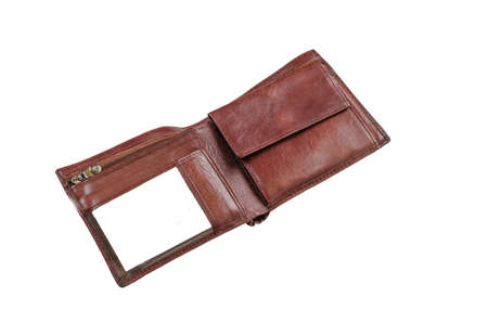 leather wallet for money on a white background with sticky note