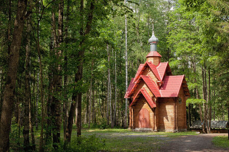 Wooden chapel in the wood in the Smolensk region Russiaの写真素材