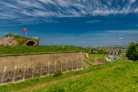 Sint-Pietersberg or mount Saint Peter with Fort St. Pieter in the background in Maastricht, wonderful and sunny day with a blue sky and white clouds in south Limburg the Netherlands Hollandの写真素材