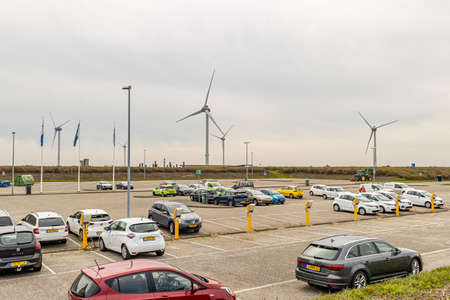 South Holland and Zeeland, Netherlands. April 28, 2021. Cars parked in the Delta Works parking with...