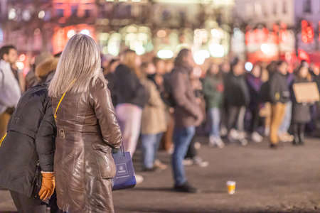 Maastricht, South Limburg, Netherlands. March 8, 2022. International Women's Day. Speeches, demonstration and march against abuse of woman, gender violence and for female rights on the Vrijthofのeditorial素材