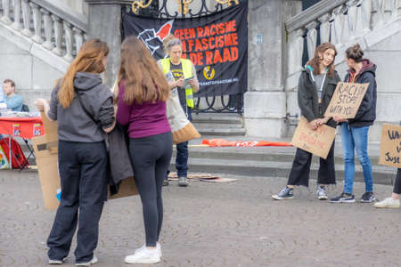 Maastricht, South Limburg, Netherlands. March 13, 2022. Protest: No racism, No fascism in the council. Stop Racism Platform. Demonstration, march and speeches in a peaceful movementのeditorial素材