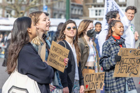 Maastricht, South Limburg, Netherlands. March 13, 2022. Protest: No racism, No fascism in the...