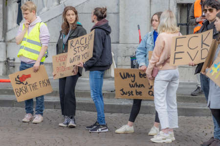 Maastricht, South Limburg, Netherlands. March 13, 2022. Protest: No racism, No fascism in the...