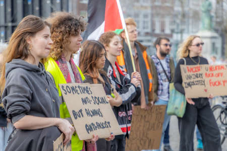 Maastricht, South Limburg, Netherlands. March 13, 2022. Protest: No racism, No fascism in the council. Stop Racism Platform. Demonstration, march and speeches in a peaceful movementのeditorial素材