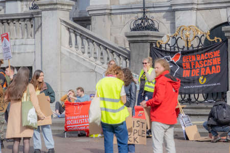Maastricht, South Limburg, Netherlands. March 13, 2022. Protest: No racism, No fascism in the council. Stop Racism Platform. Demonstration, march and speeches in a peaceful movementのeditorial素材