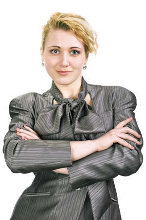 beautiful young woman in a business suit posingの写真素材