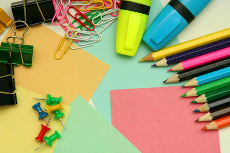 Assortment of stationery on the table.の写真素材