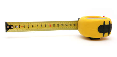 Yellow measurement tape isolated on white.