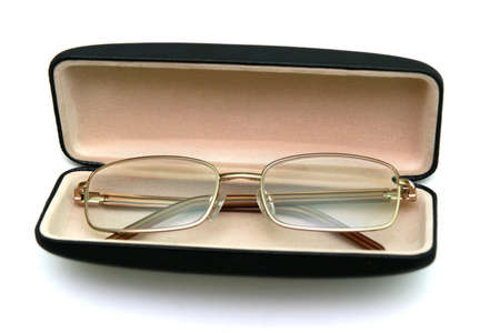 Glasses in the case isolated on white.の写真素材