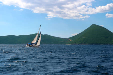 White yacht in the sea.の写真素材