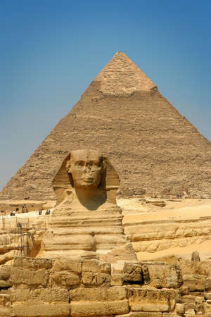 Egyptian sphinx and pyramid in Cairo.