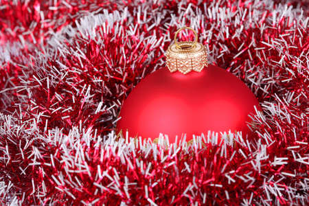 Christmas ball and tinsel backgroundの写真素材