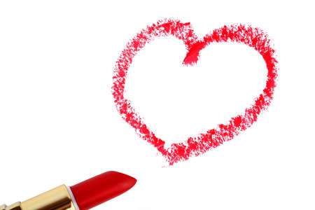 Heart shape drawn with lipstickの写真素材