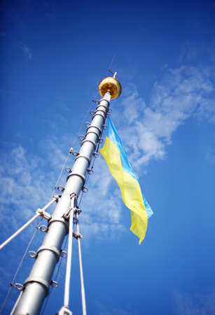 Ukrainian flag on sky backgroundの写真素材