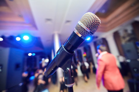 A modern microphone for recording sound and songs. Equipment for the studio and stage.の写真素材
