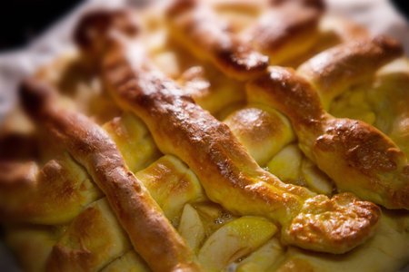 Apple pie is baked in the oven. Roughly put, the dough.の写真素材