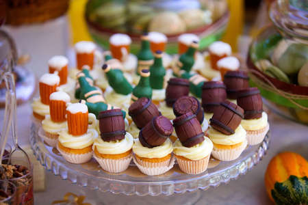 confectionery, cakes, pastries with cream and marzipanの写真素材