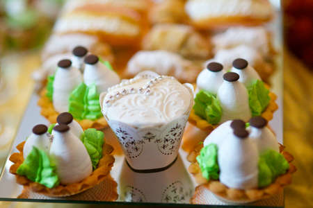 confectionery, cakes, pastries with cream and marzipanの写真素材
