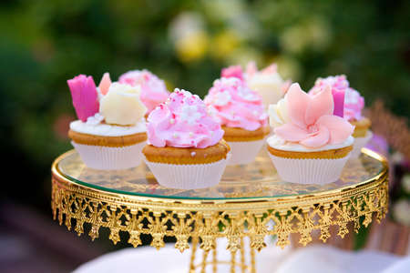 confectionery, cakes, pastries with cream and marzipanの写真素材