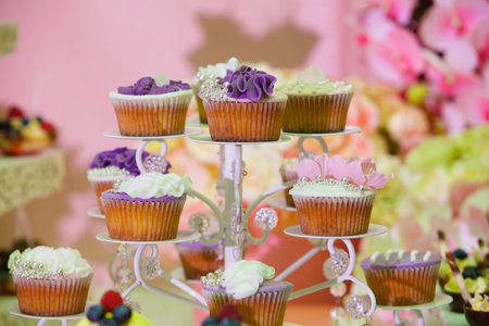 confectionery, cakes, pastries with cream and marzipanの写真素材