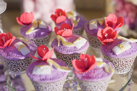 confectionery, cakes, pastries with cream and marzipanの写真素材