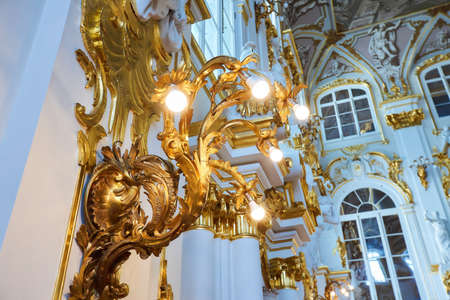 St. Petersburg, Russia - May 27, 2021: Hermitage Museum, candelabra for palace lighting.のeditorial素材