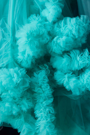 Fabric or a fragment of a dress for a woman. Chiffon fabric in the form of flounces.の写真素材