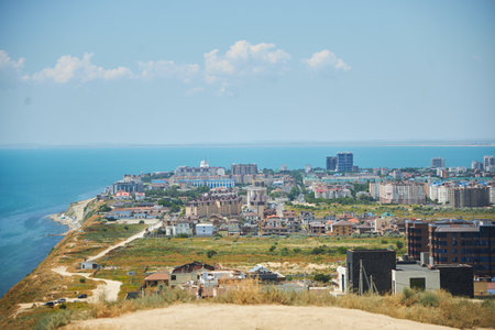 Anapa, Russia - June 16, 2022: High bank of the city. Sea view and buildings.のeditorial素材