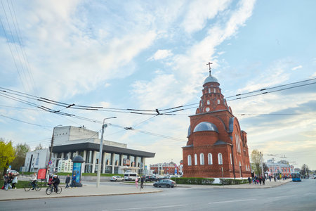 Vladimir, Russia - May 08, 2022: Vladimir City Center. The temple at the central highwayのeditorial素材