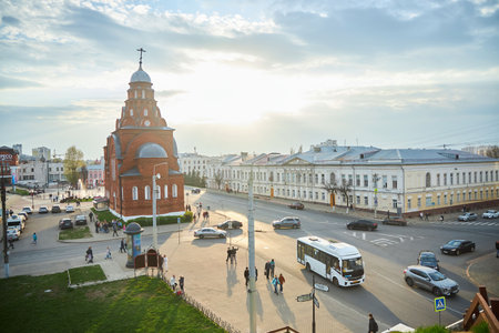 Vladimir, Russia - May 08, 2022: Vladimir City Center. The temple at the central highwayのeditorial素材
