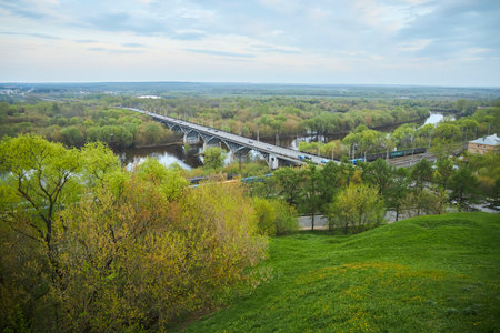 Vladimir, Russia - May 08, 2022: Panorama of the city from a height on the Klyazma river