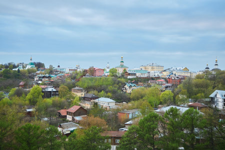 Vladimir, Russia - May 08, 2022: Panorama of the city from a height to housesのeditorial素材